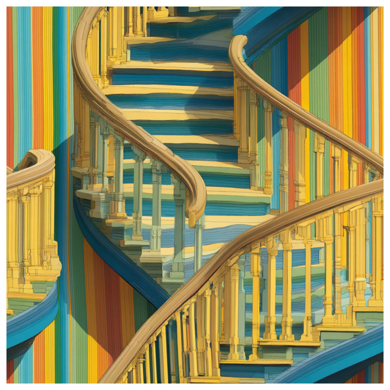 Toile incurvée avec châssis d'escalier incurvé - Décoration murale architecture en plusieurs tailles, 16 x 20 inches