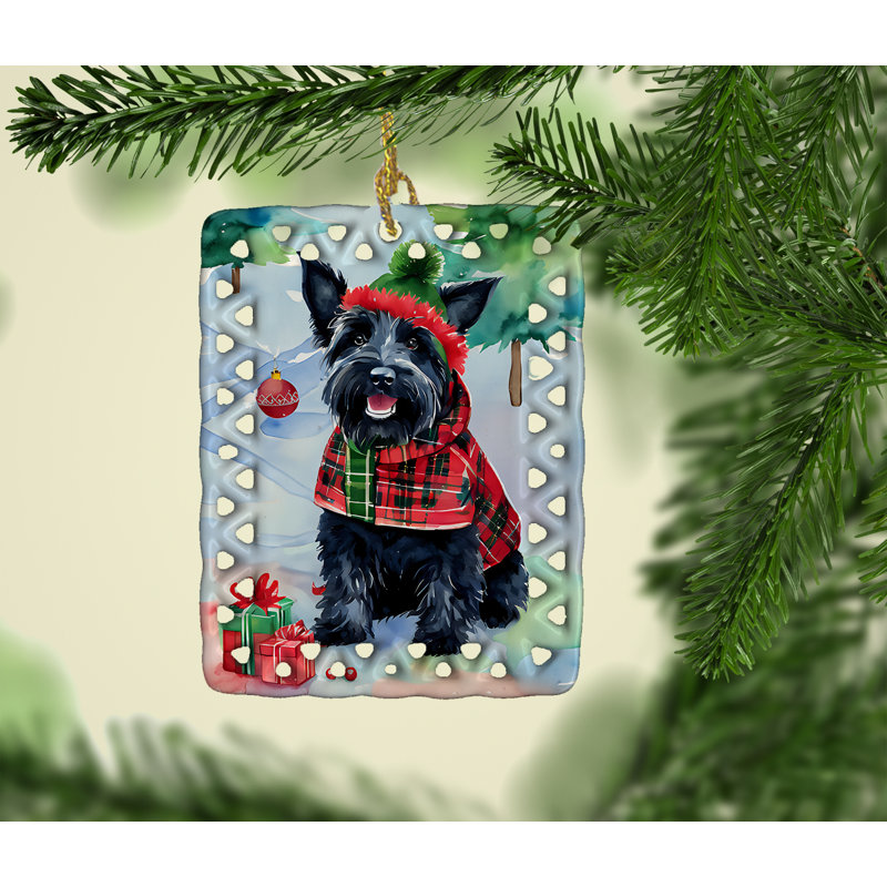 Scottish Terrier Christmas Porcelain Ornament, Scottish Terrier 3638