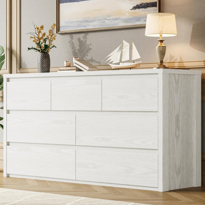 Commode 7 tiroirs large en bois, commode moderne avec grand rangement pour la chambre et le couloir