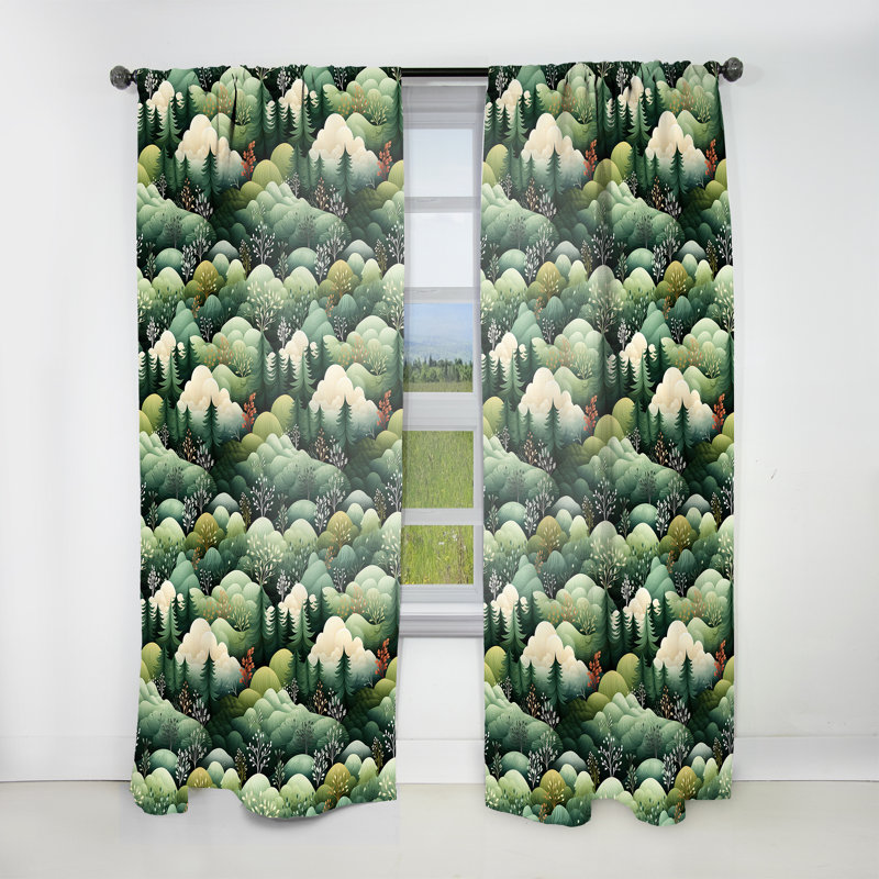 Motif vert forêt I - Rideau floral - Velours obscurcissant - 1 panneau, L 52 po x L 90 po