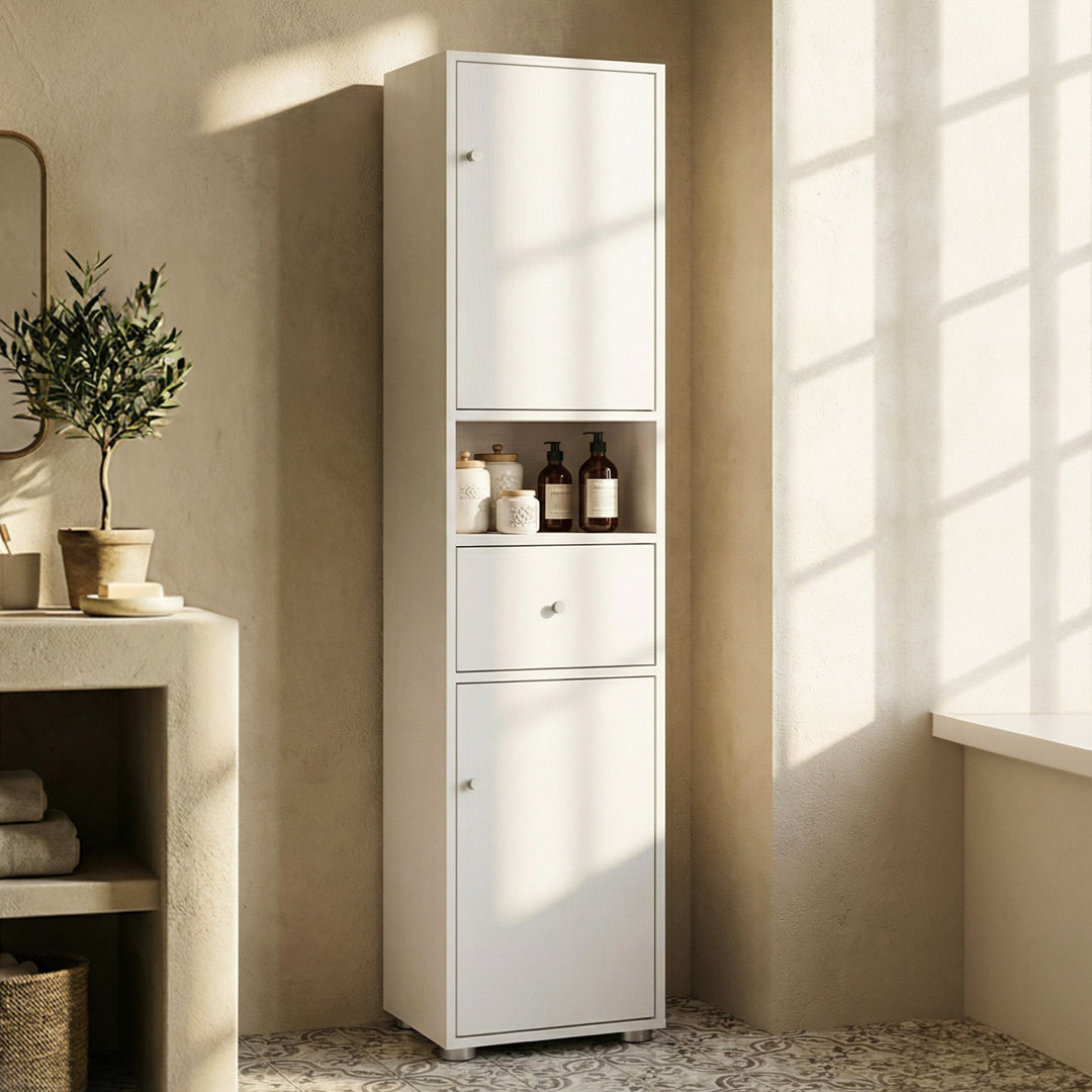 Narrow Tall Bathroom Cabinet, Freestanding Storage Cupboard with Adjustable Shelves for Toilet/En Suite