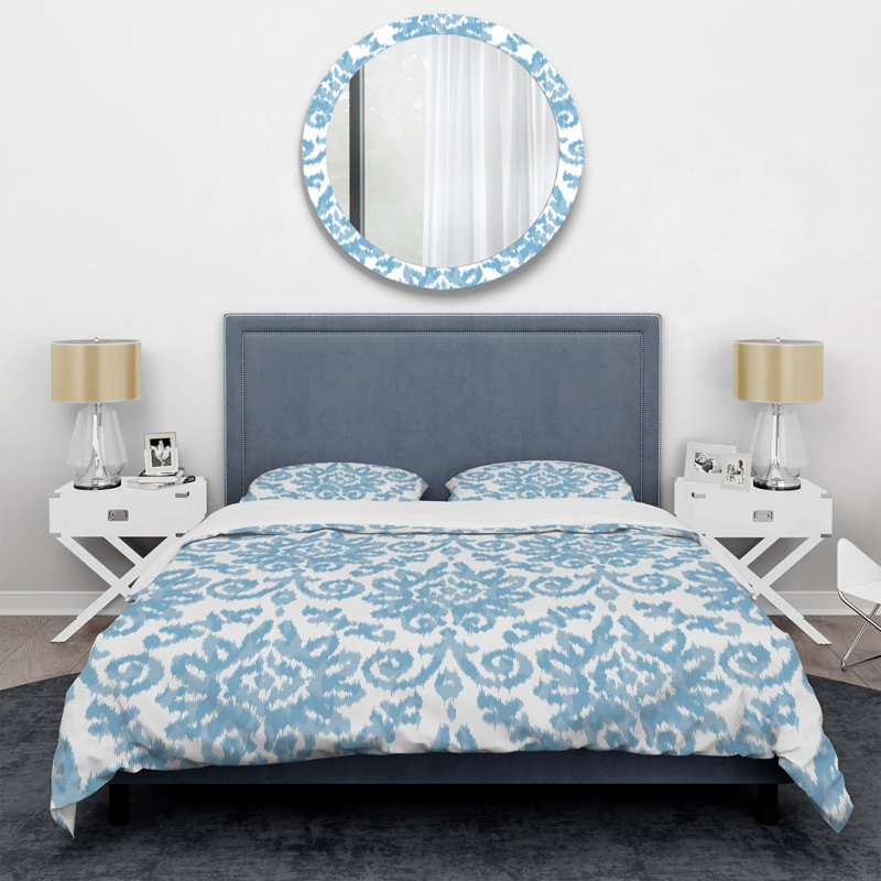 Blue Ikat Ogee - Ensemble de housse de couette abstrait - Microfibre de polyester