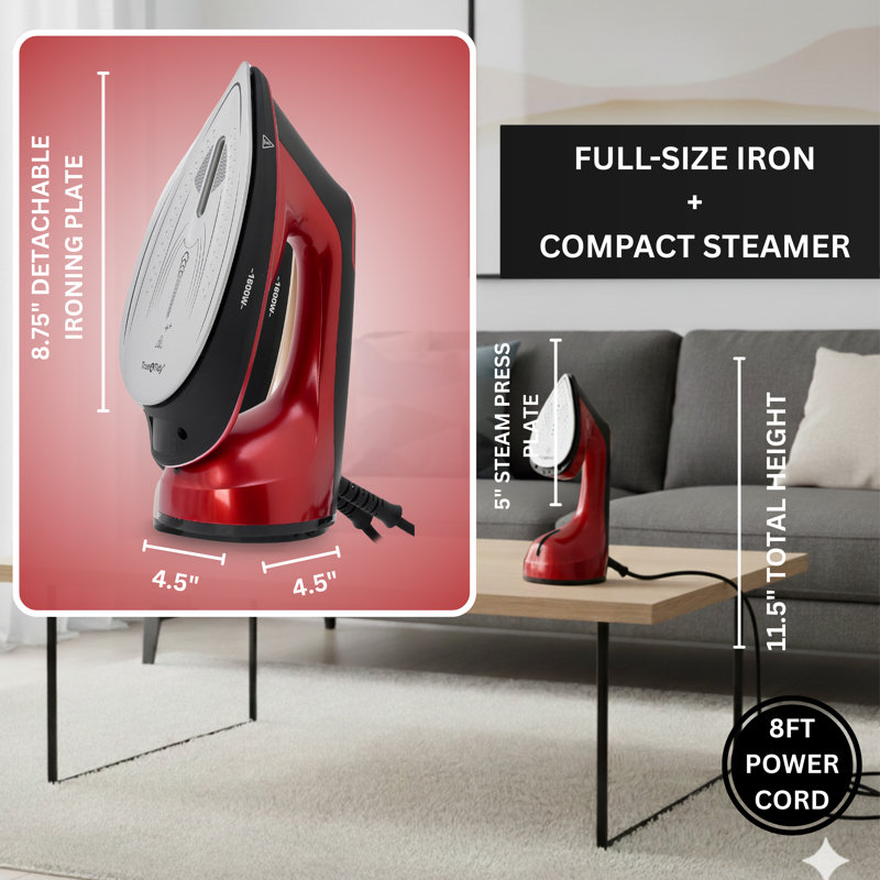 Fer à repasser 1600W Duopress XL avec plaque à repasser amovible, Rouge