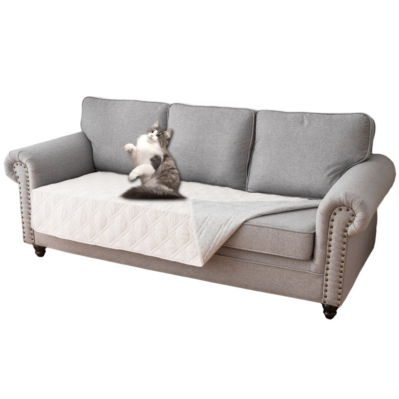 Housse pour canapé à coussins carrés/rectangulaires, Mélange de polyester ivoire, H 82 po x l 102 po x P 82 po
