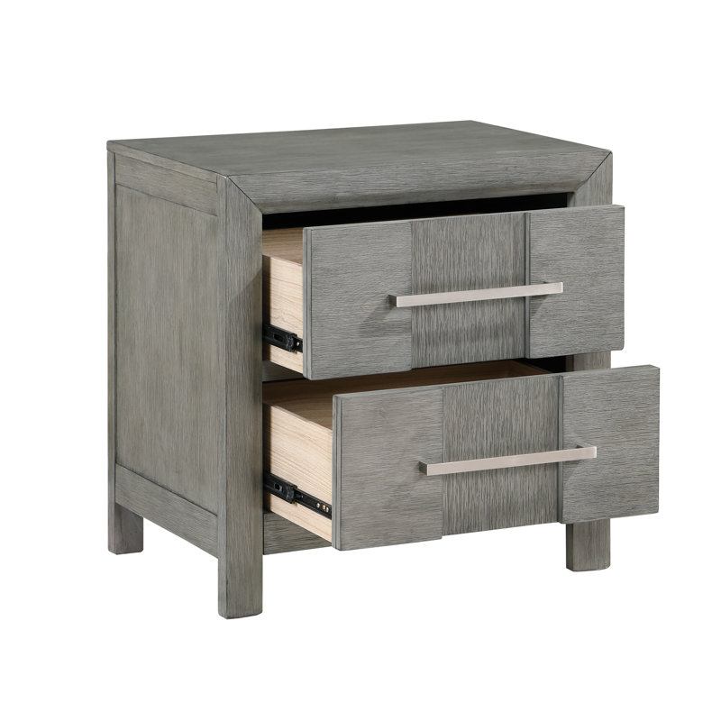 Table de chevet de style moderne 2 en gris pour meubles de chambre à coucher avec finition contemporaine