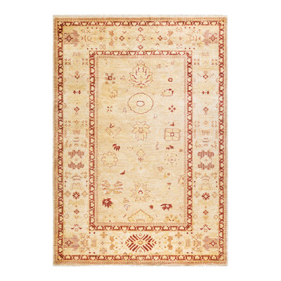 Tapis ivoire / rouge noué à la main de conception unique Sharinda 6 pi 3 po x 8 pi 10 po
