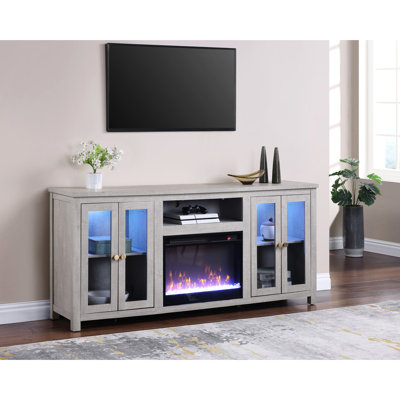 Emerson 70"W  Fireplace TV Stand Console With Heater, LED Light, Cabinets, Shelves
