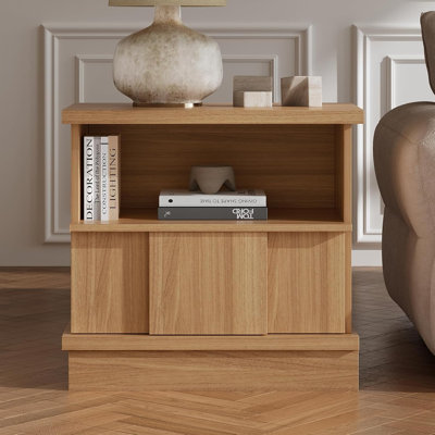 Table de chevet moderne avec tiroir et tablette ouverte, table de chevet géométrique en bois pour la chambre à coucher