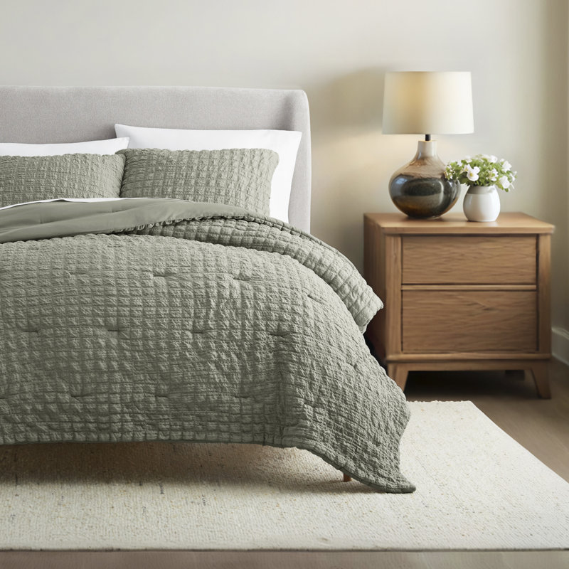 Seersucker Textured Comforter Set, Twin / Twin XL Comforter + 1 Sham, Willow Green