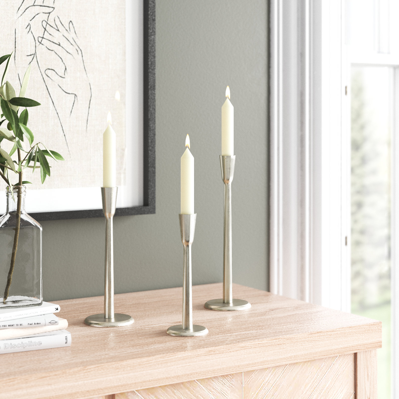 3-Piece Aluminum Candlestick Set, Silver