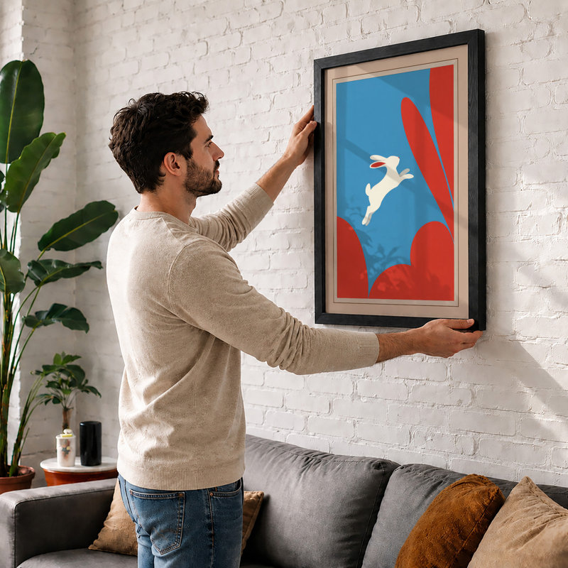 Leaping Hare Modern - Framed Print, A4 - 29.7 x 21.0 cm, Black