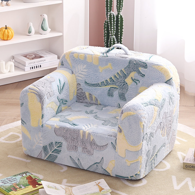 Kids Sofa Toddler Chair, Children Couch With Side Pockets, Green Dinosaur
