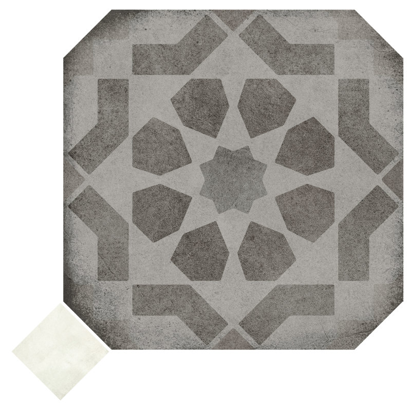 Laverton Octagon W/Taco 7-7/8 In. X 7-7/8 In. Porcelain Floor And Wall Tile, Gray/White