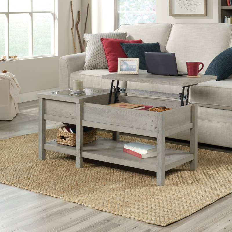Table basse avec rangement à plateau relevable extensible Myrasol, Gris, Gris
