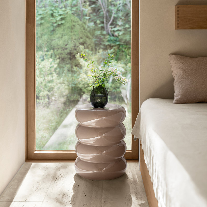 Table d'appoint ronde en céramique Toru, Brun clair