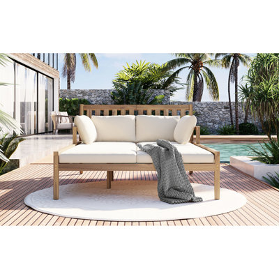 Lit d'extérieur spacieux avec caractéristiques ergonomiques - Le coussin beige rehausse l'expérience de relaxation des coussins rembourrés de mousse pour plus de confort