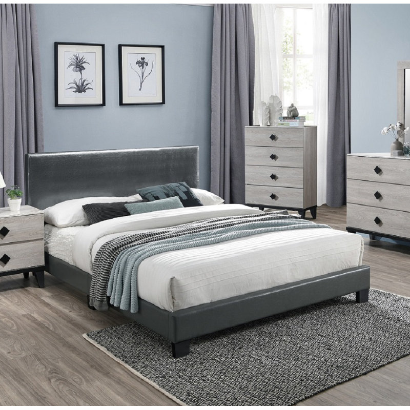 Chenevert Vegan Leather Platform Bed, White, Queen