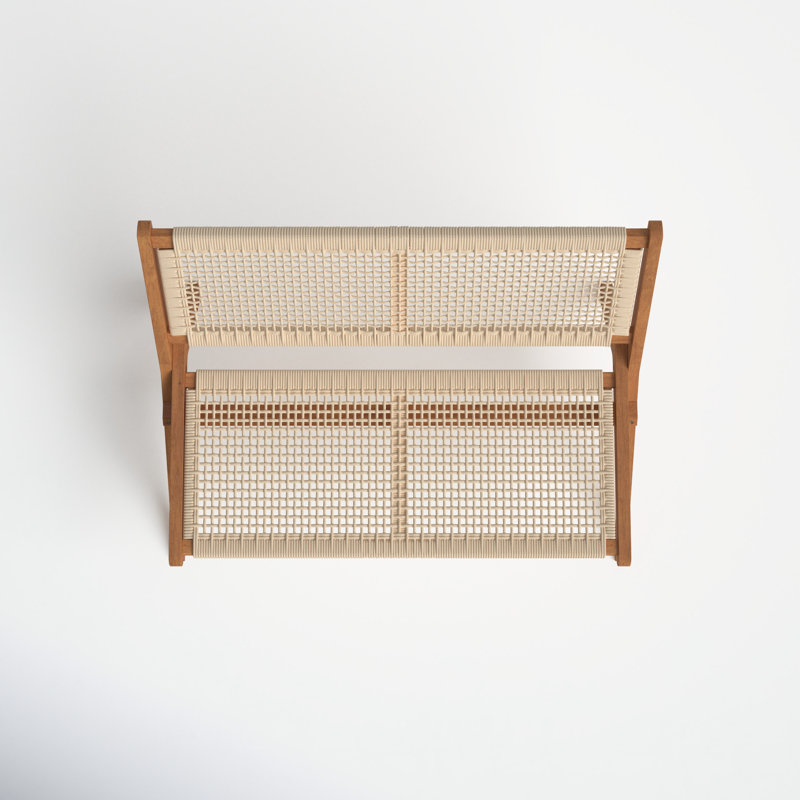 Natural Acacia Folding Outdoor Bench with Woven Rope Seat