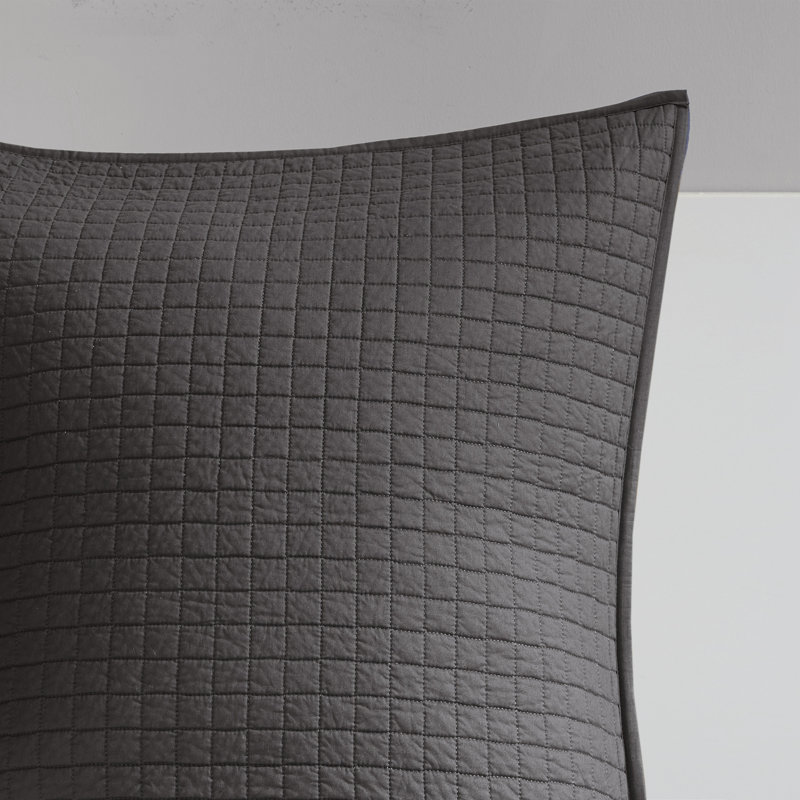 Brooklyn Cotton Jacquard Duvet Cover Set with Euro Shams and Throw Pillows, Charcoal