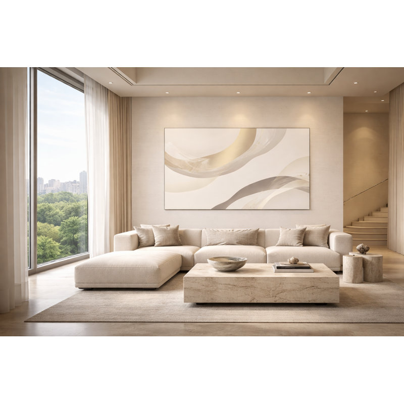 Gilded Current Framed Canvas Wall Art by Kasian Art Studio - White Frame, Black