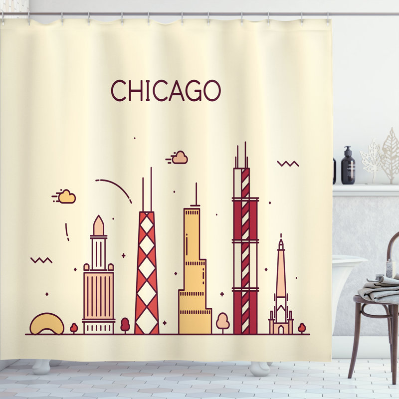 Dakota Fields Chicago Skyline Shower Curtain Doodle, 70" H x 69" W