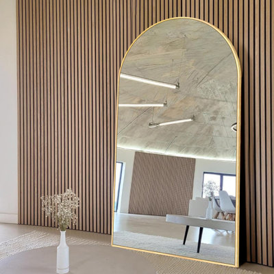 Miroir arqué pleine longueur avec support, miroir de corps entier en alliage d'aluminium