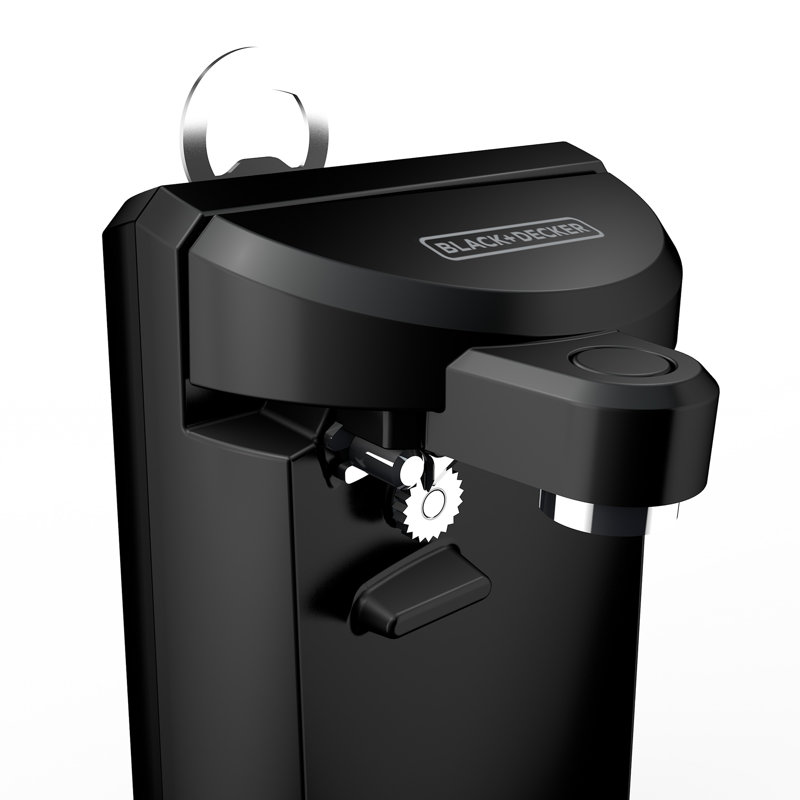 Black Extra-Tall Plastic Electric Can Opener with Multi-Tool
