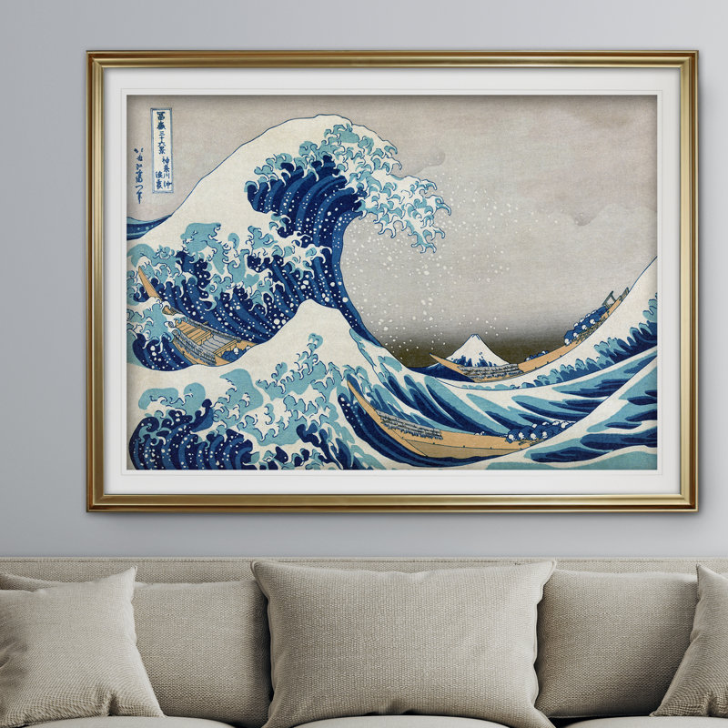 «The Great Wave» par Katsushika Hokusai, reproduction sur toile tendue, H 20 po x l 24 po, Papier avec cadre doré