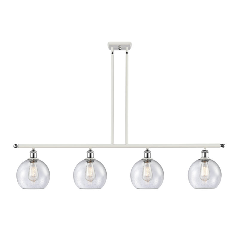 Luminaire suspendu linéaire à 4 lumières pour îlot de cuisine Hamida, H 10 po x l 48 po x P 8 po, Blanc / chrome poli