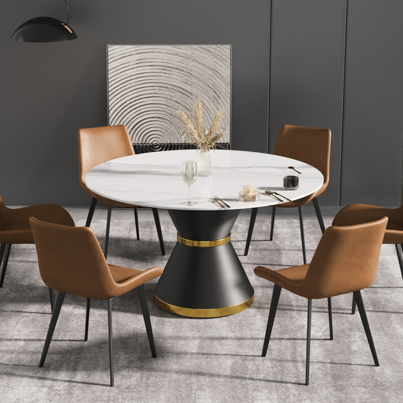 Ensemble de table de salle à manger 6 pièces avec chaises en similicuir, ensemble de salle à manger 7 pièces, Blanc, Brun