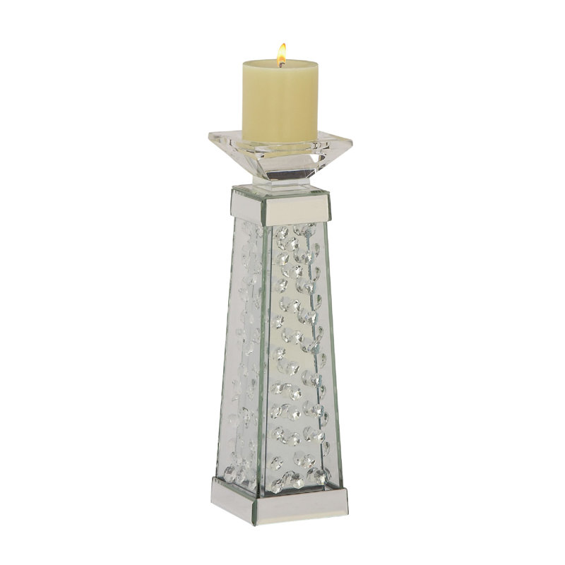 Bougeoir en bois manufacturé et en verre, H 14 po x l 4 po x P 4 po