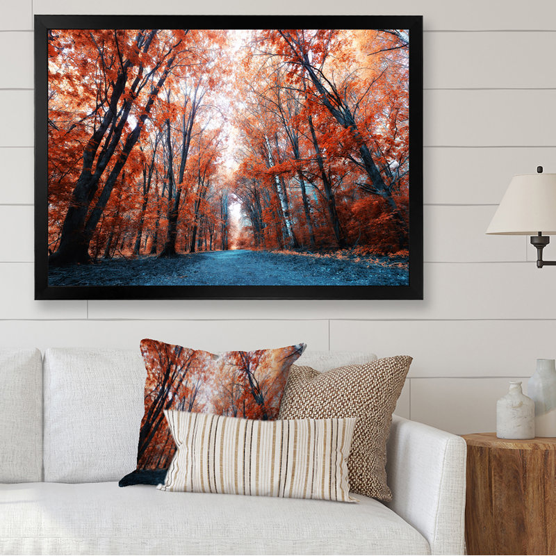 Mustic Red Fall Forest - Décoration murale traditionnelle sur toile, Cadre photo noir, H 8 po x l 12 po x P 1 po