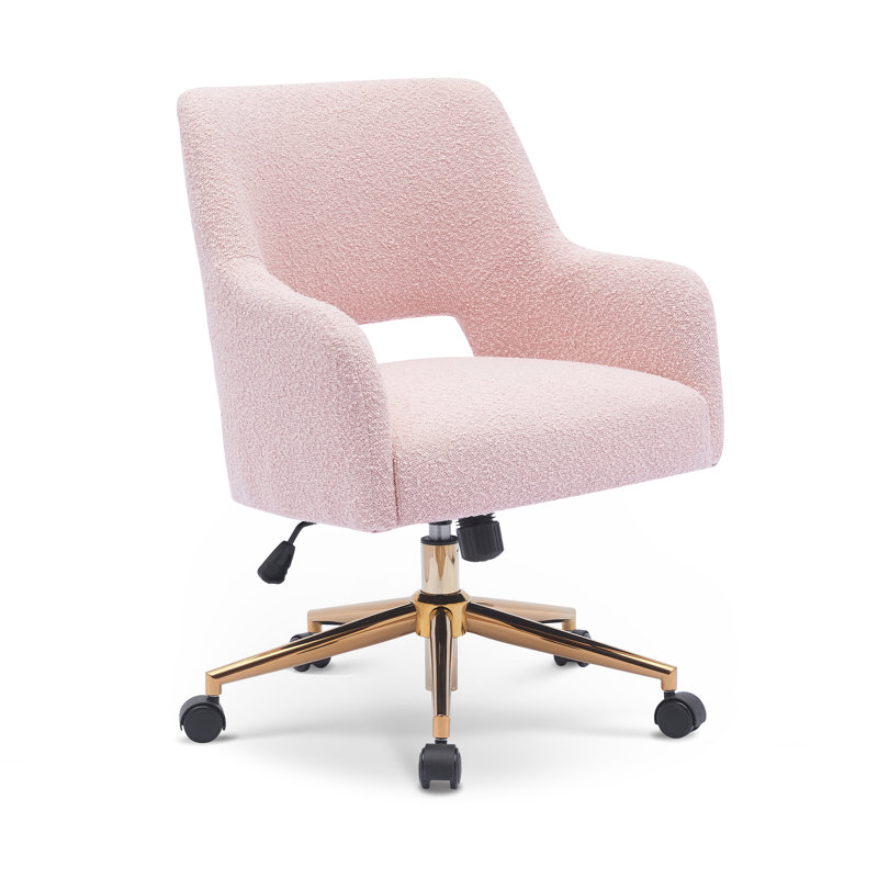 33'' H Boucle Upholstered Rolling Task Chair, Pink