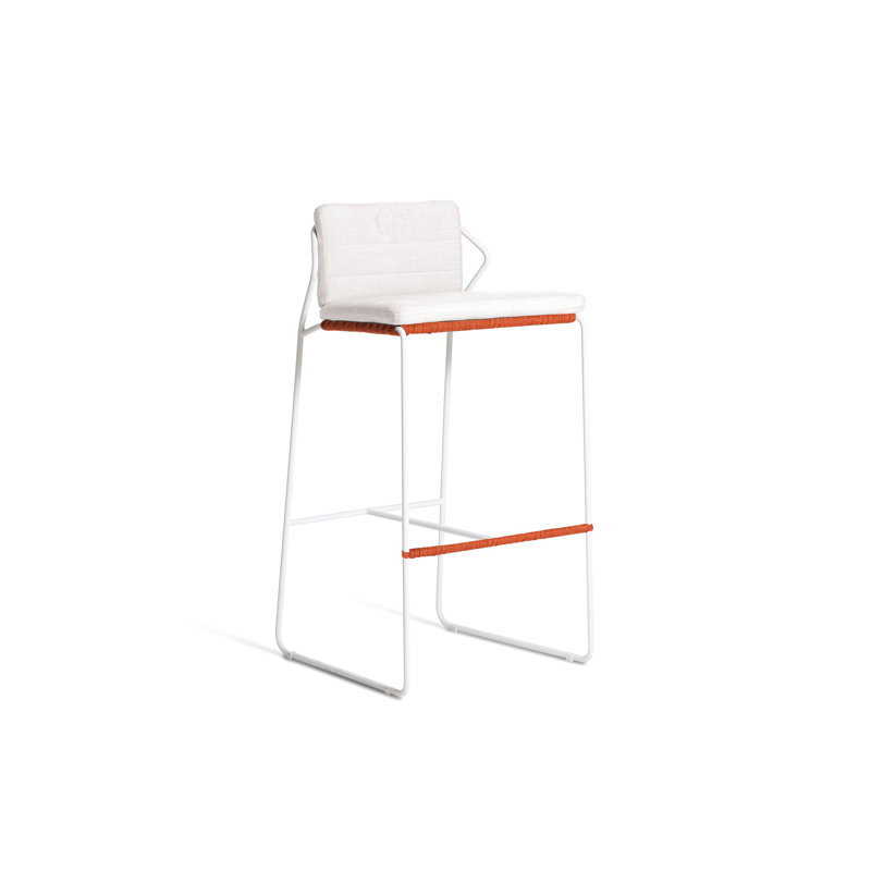 Tabouret de bar avec coussin Sandur, Corde terre cuite / structure blanche, Toile Sunbrella® naturel