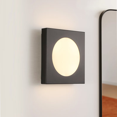 Modern Square Black LED Flush Mount Wall Light with Center Round Acrylic Panel