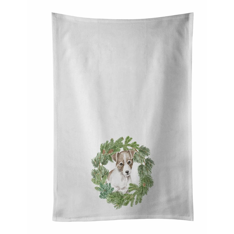 Jack Russell Chestnut Wreath Kitchen & Bathroom Towel Set - 2 Decorative Hand Towels for Face, Hair, Yoga, Tea