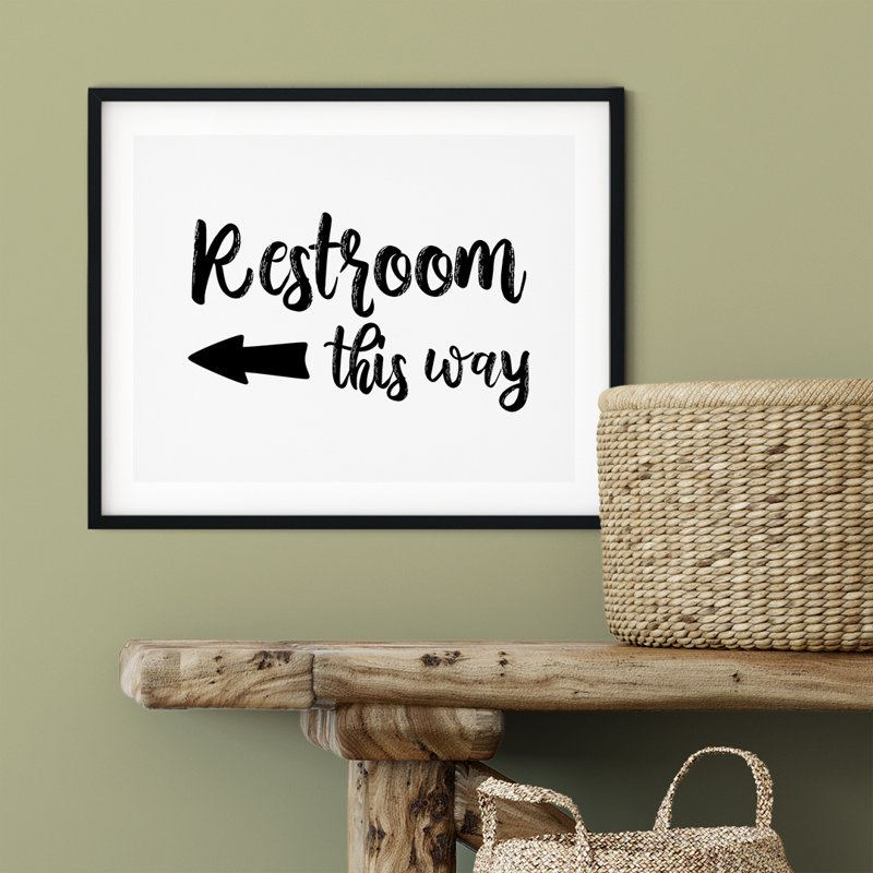 «Restroom This Way» (Cursive flèche gauche) - Reproduction d'art textuel sans cadre sur papier, H 11 po x l 14 po x P 0,01 po