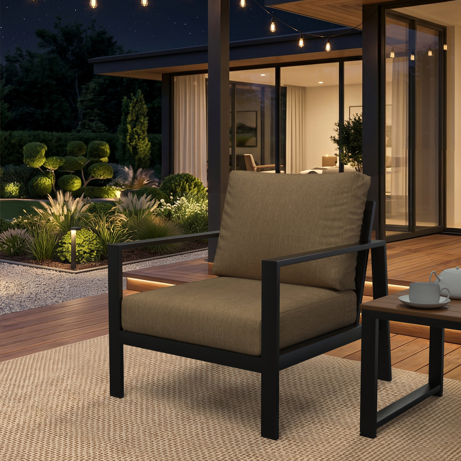 Amala Outdoor Sunbrella® Seat/Back Cushion, Sunbrella® Canvas Heather Beige , 25" W x 25.5" D