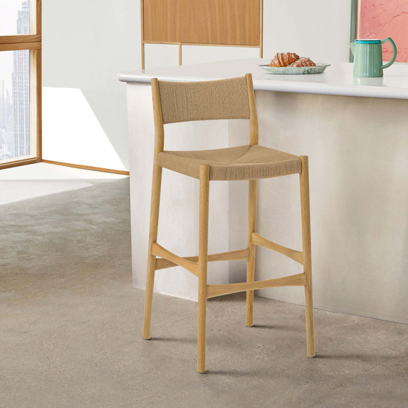 Tabouret de bar en bois et corde de papier tissé, Oak