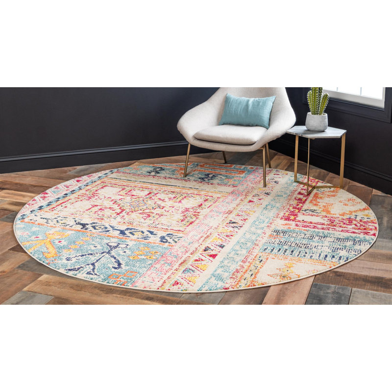 Ector Washable Abstract Indoor Rug, Round 8'