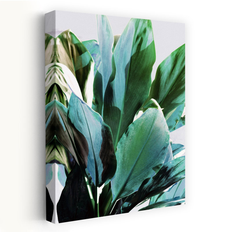 Feuilles vertes II, art floral et botanique, nature, art numérique abstrait, art tropical, H 36 po x l 24 po