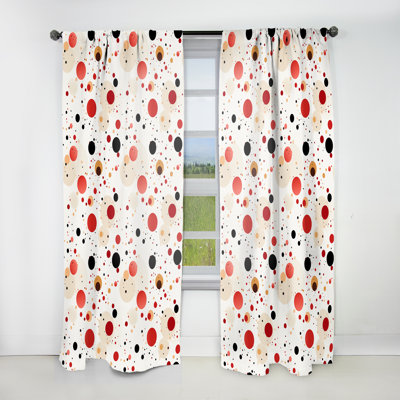 Red And White Retro Dots - Modern Velvet Curtain - Room Darkening - 1 panel