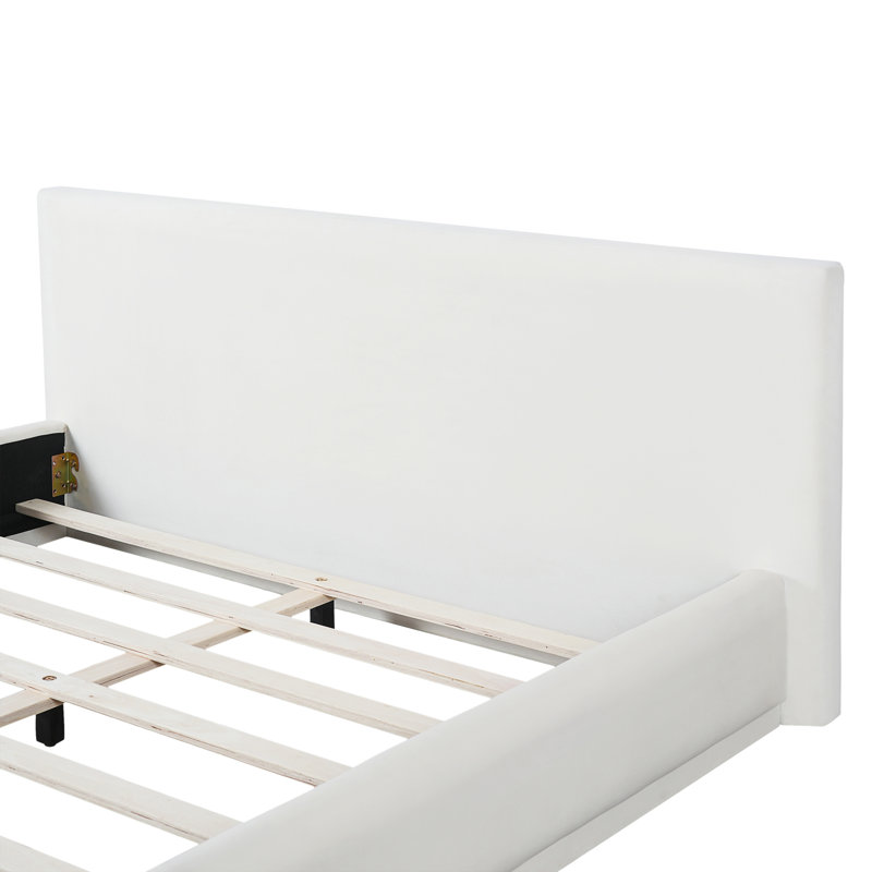 Grand lit tapissier, tête de lit douce et confortable, lit plateforme blanc, Grand lit