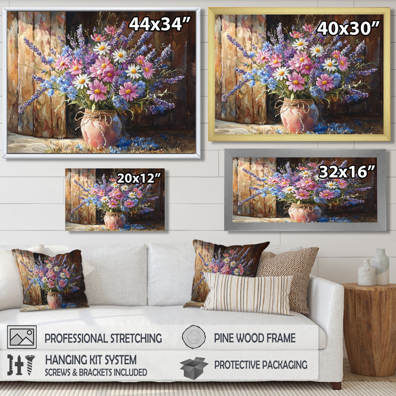Art mural grand champ de fleurs de jardin II - Bouquets assortis, H 24 po x l 32 po, Toile tendue sur cadre