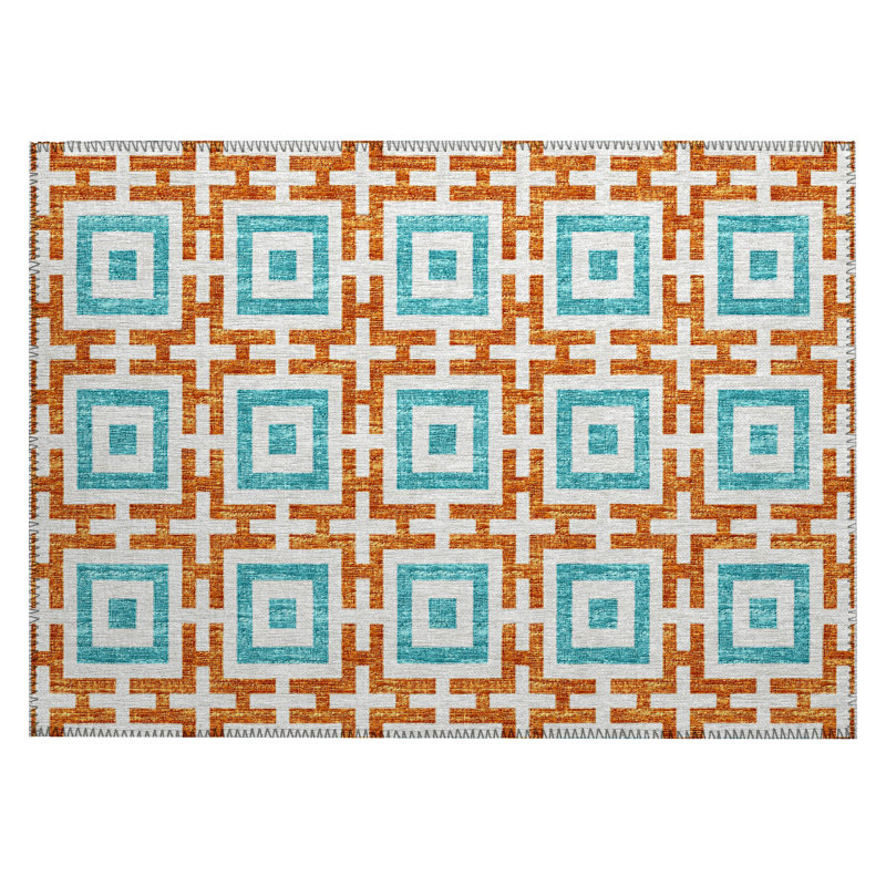 Loreen Washable Geometric Indoor / Outdoor Rug, Rectangle 1'8" x 2'6"