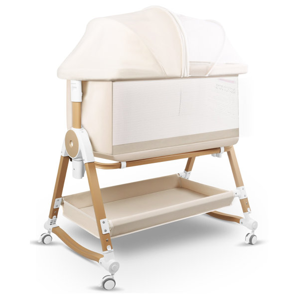 Cuna y moisés 4 en 1 para bebé, cuna ajustable en altura con ruedas y mosquitero, moisés plegable fácil de usar