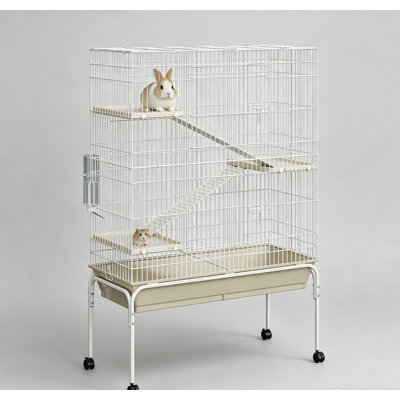 Cage à 4 niveaux 40 po à 4 niveaux pour petits animaux, cage pour furet en acier au carbone avec roues, rampes et plateformes amovibles pour cochons d'Inde, lapins et chinchillas, comprend une bouteille d'eau et un plat de nourriture