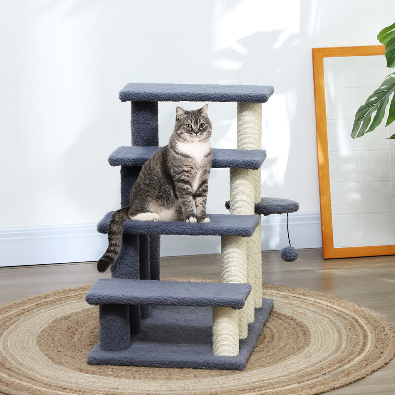 4 marches pour chat, 4 niveaux, gris avec poteaux à griffer, marche et marche pour chats 4 niveaux, escaliers suspendus et parents félins jusqu'à 10 lb