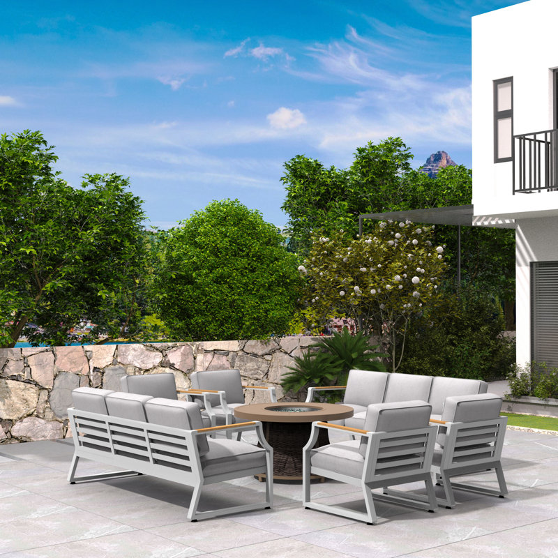 Dejona 10 - Person Patio Conversation Set with Cushions, White