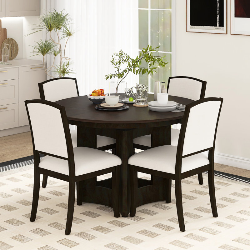 Ensemble de table de salle à manger extensible en bois massif 5 pièces 5 pièces, Espresso, Espresso
